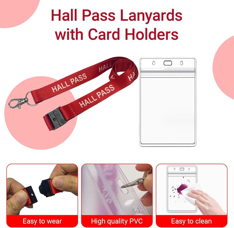BEMAXYE Hall Pass Lanyards with Card Holders, School Classroom Passes Lanyard Set for Teacher Parents (10 x Red) - Image 3